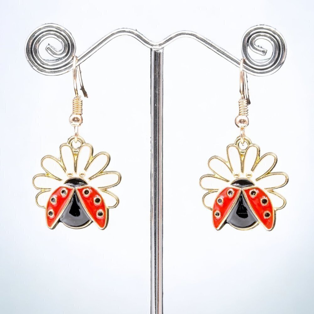 Ladybug and Daisy Drop Earrings | Handmade - Picture 3 of 3